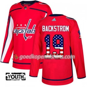 Washington Capitals Nicklas Backstrom 19 Adidas 2017-2018 Rood USA Flag Fashion Authentic Shirt - Kinderen